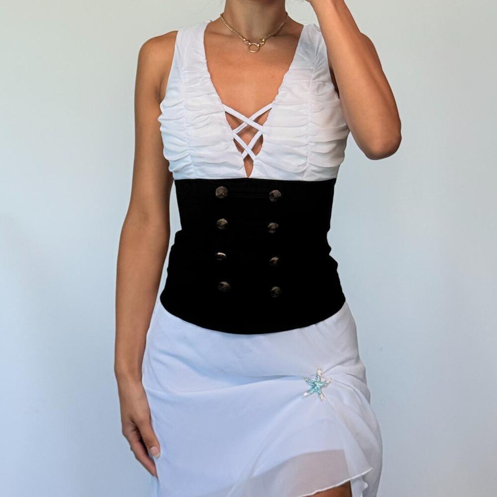 White and Black Buttoned Top M